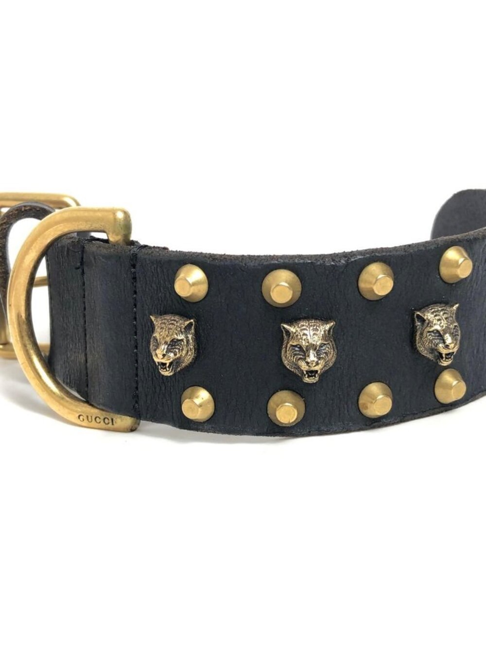 Gucci Leather Bracelet Cat Head Black Gold Hardware - Picture 9 of 10